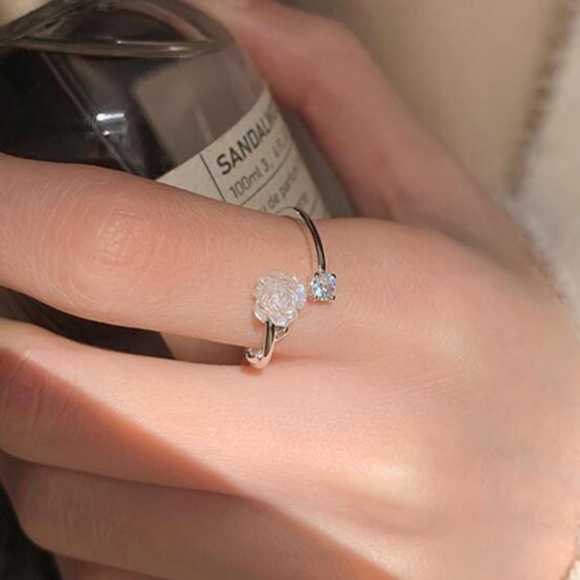 2/$10 RESTOCKED! Boho Flower Rhinestone Cuff Ring Cute Dainty Rose Pretty - Picture 2 of 3
